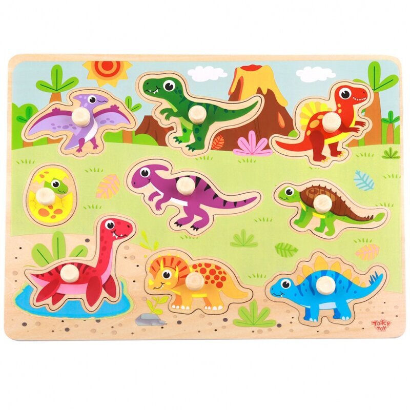TOOKY TOY Puidust Montessori pusle, dinosauruste kuju цена и информация | Imikute mänguasjad | kaup24.ee