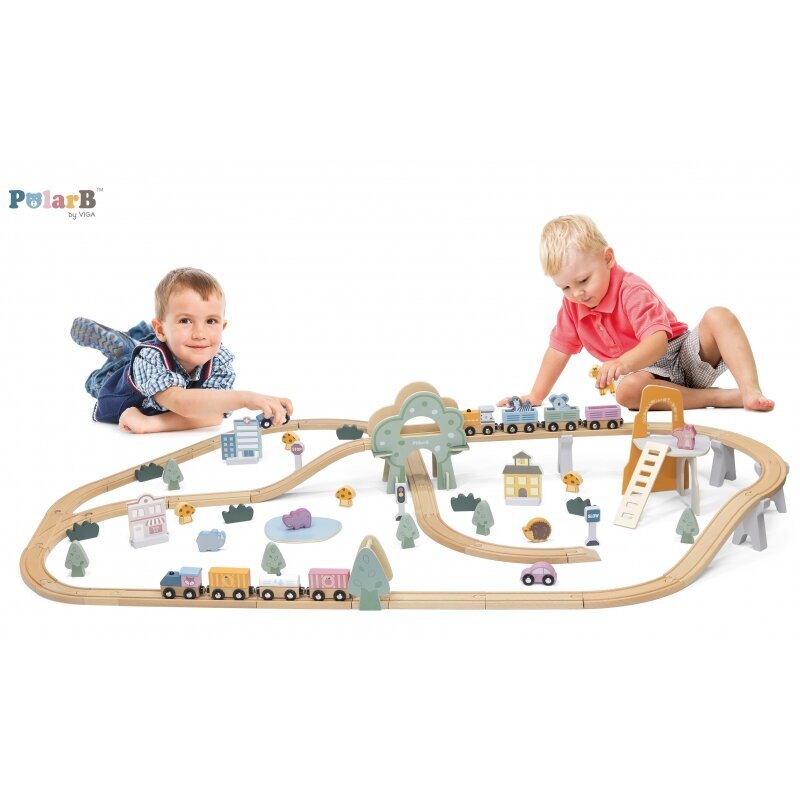 VIGA PolarB Puidust rong lastele Rongirada 90 elementi hind ja info | Poiste mänguasjad | kaup24.ee