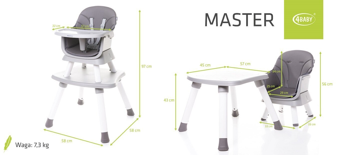 Lastetool 4Baby Master, must hind ja info | Laste söögitoolid | kaup24.ee