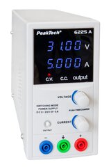 Digitaalne toiteallikas DC 0 - 30 V / 0 - 5 A PeakTech® P 6225 A hind ja info | Toiteplokid | kaup24.ee