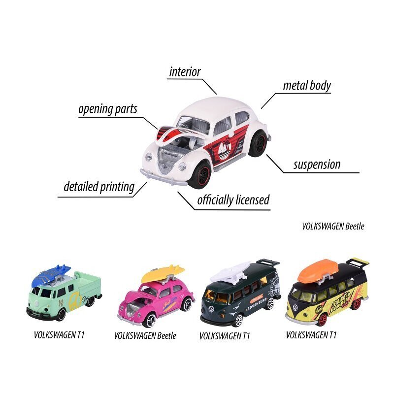 MAJORETTE Komplekt Volkswagen Beetle Cars 5 tk hind ja info | Poiste mänguasjad | kaup24.ee