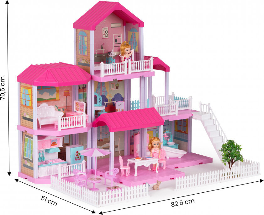 Multistore Large dollhouse foldable Villa + furniture doll garden цена и информация | Tüdrukute mänguasjad | kaup24.ee