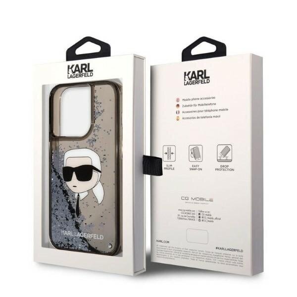 KARL LAGERFELD Glitter Karl Head - iPhone 14 Pro , must цена и информация | Telefoni kaaned, ümbrised | kaup24.ee