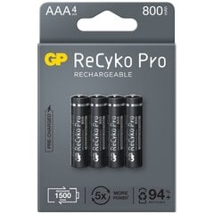 4x laetavad akud AAA / R03 GP ReCyko Pro Ni-MH 800mAh цена и информация | Батарейки | kaup24.ee