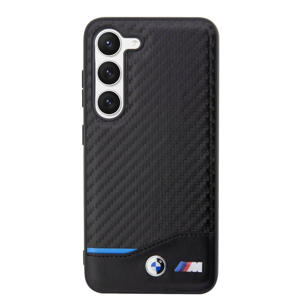 BMW M PU Carbon Blue Line Case for Samsung Galaxy S23 Black цена | kaup24.ee