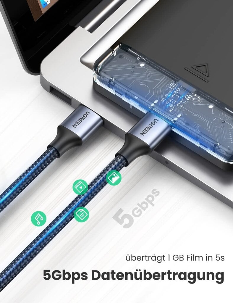 USB3.0 cable Male USB-A to Male USB-A UGREEN 2A, 0.5m (black) цена и информация | Kaablid ja juhtmed | kaup24.ee