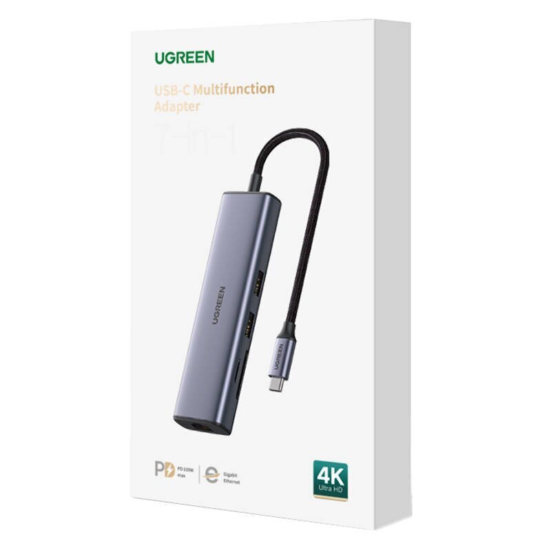 Adapter Hub UGREEN, USB-C to 2x USB 3.0, HDMI, RJ45, SD|TF цена и информация | USB jagajad, adapterid | kaup24.ee