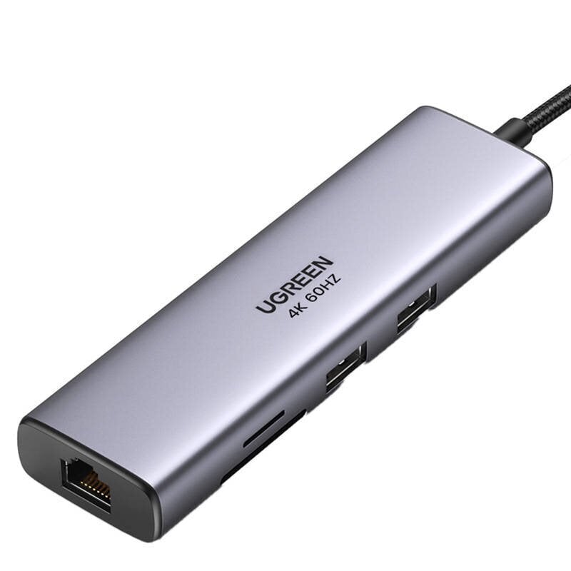 Adapter Hub UGREEN, USB-C to 2x USB 3.0, HDMI, RJ45, SD|TF цена и информация | USB jagajad, adapterid | kaup24.ee