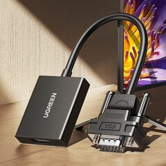 Ugreen cable adapter cable VGA (male) - HDMI (female) 0.15m black (CM513) цена и информация | Адаптер Aten Video Splitter 2 port 450MHz | kaup24.ee