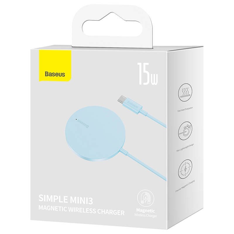 Baseus Simple Mini3 Magnetic Wireless Charger 15W (Blue) hind ja info | Mobiiltelefonide laadijad | kaup24.ee