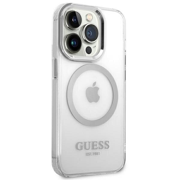 Guess GUHMP14LHTRMS iPhone 14 Pro 6,1" srebrny|silver hard case Metal Outline Magsafe цена и информация | Telefoni kaaned, ümbrised | kaup24.ee