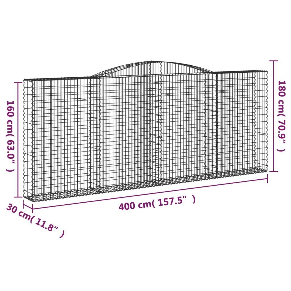 vidaXL kaarekujulised gabioonkorvid 3 tk, 400x30x160/180 cm, raud цена и информация | Aiad ja tarvikud | kaup24.ee