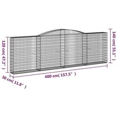 vidaXL kaarekujulised gabioonkorvid 9 tk, 400x30x120/140 cm, raud цена и информация | Заборы и принадлежности к ним | kaup24.ee