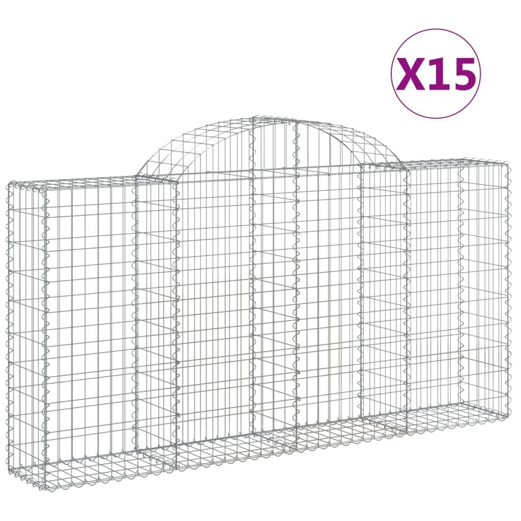 vidaXL kaarekujulised gabioonkorvid 15 tk, 200x30x100/120 cm, raud hind ja info | Aiad ja tarvikud | kaup24.ee