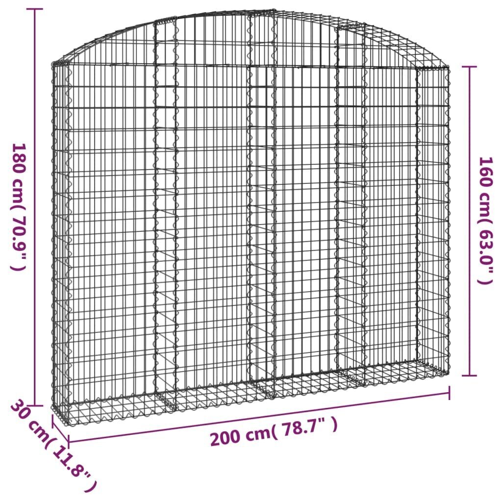 vidaXL kaarekujuline gabioonkorv, 200x30x160/180 cm, tsingitud raud hind ja info | Aiad ja tarvikud | kaup24.ee