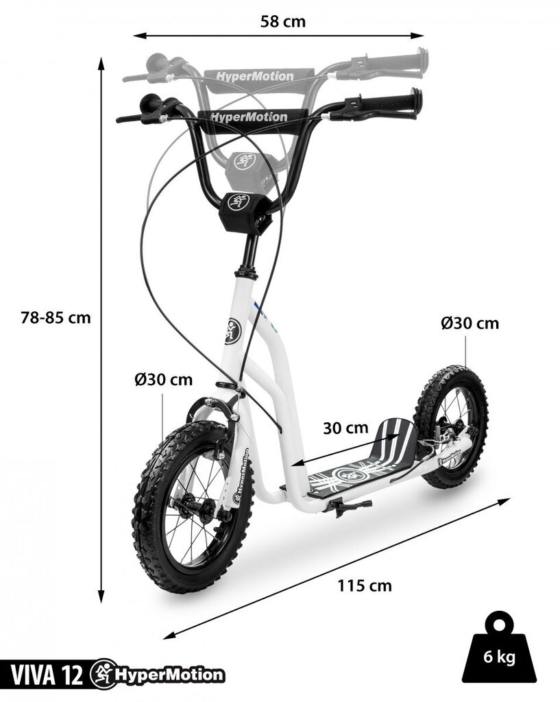 Hypermotion Viva 12 tõukeratas (30cm täispuhutavad rattad), valge цена и информация | Tõukerattad | kaup24.ee