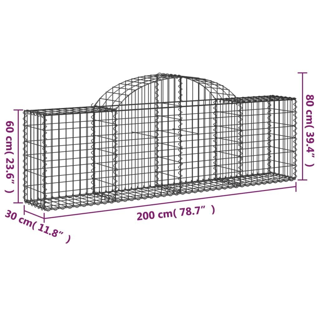 vidaXL kaarekujulised gabioonkorvid 8 tk, 200x30x60/80 cm, raud цена и информация | Aiad ja tarvikud | kaup24.ee