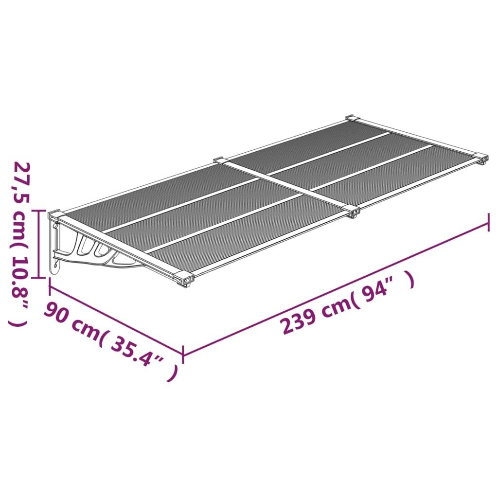 vidaXL ukse varikatus, must, 239x90 cm, polükarbonaat цена и информация | Päikesevarjud, markiisid ja alused | kaup24.ee