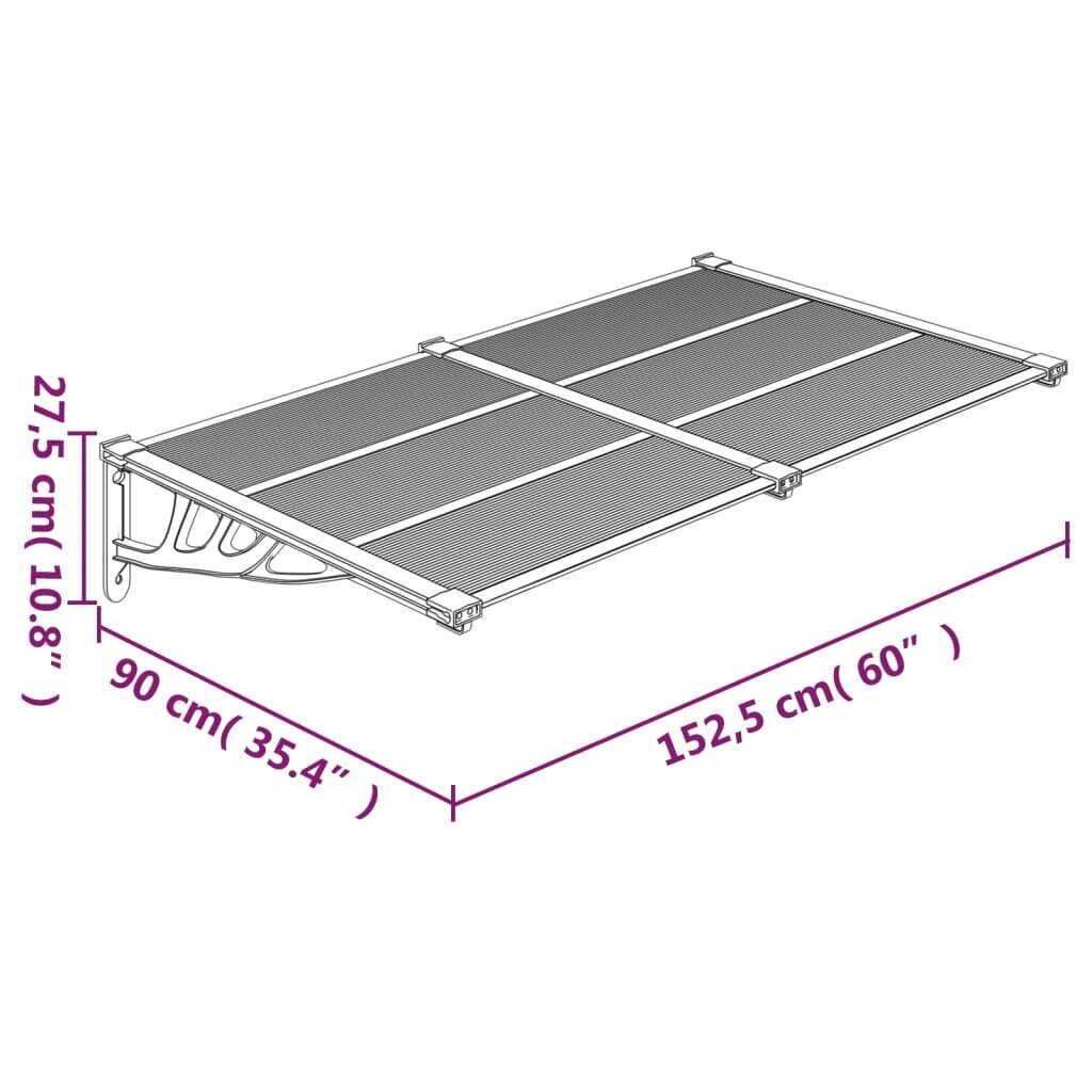 vidaXL ukse varikatus, hall ja läbipaistev, 152,5x90 cm, polükarbonaat цена и информация | Päikesevarjud, markiisid ja alused | kaup24.ee