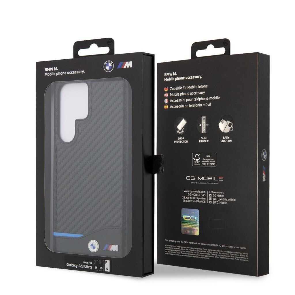 BMW M PU Carbon Blue Line Case for Samsung Galaxy S23 Ultra Black цена и информация | Telefoni kaaned, ümbrised | kaup24.ee