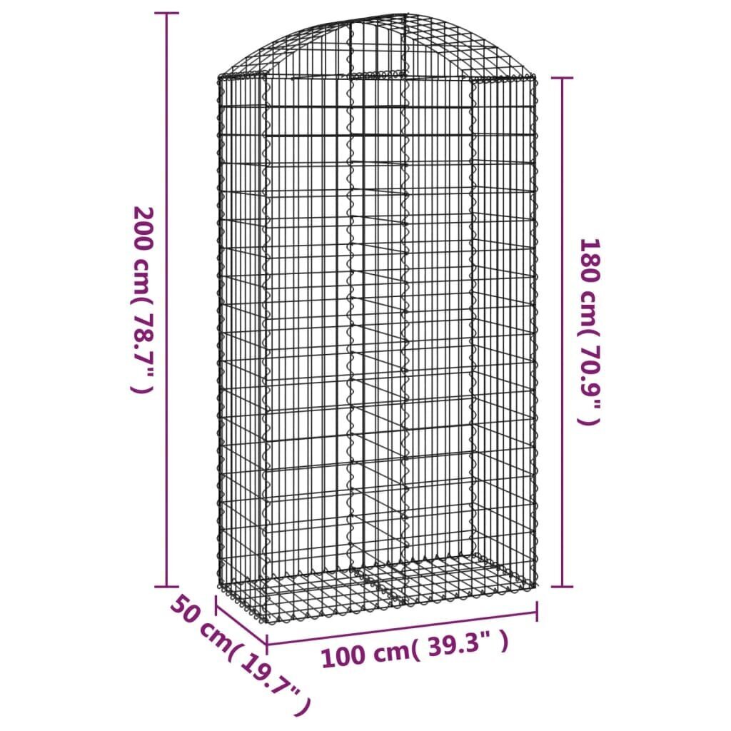 vidaXL kaarekujuline gabioonkorv, 100x50x180/200 cm, tsingitud raud цена и информация | Aiad ja tarvikud | kaup24.ee