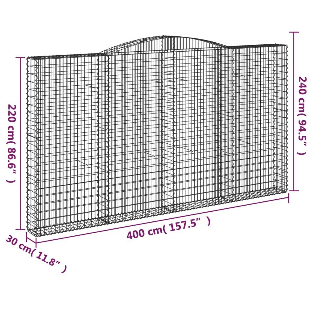 vidaXL kaarekujulised gabioonkorvid 4 tk, 400x30x220/240 cm, raud цена и информация | Aiad ja tarvikud | kaup24.ee