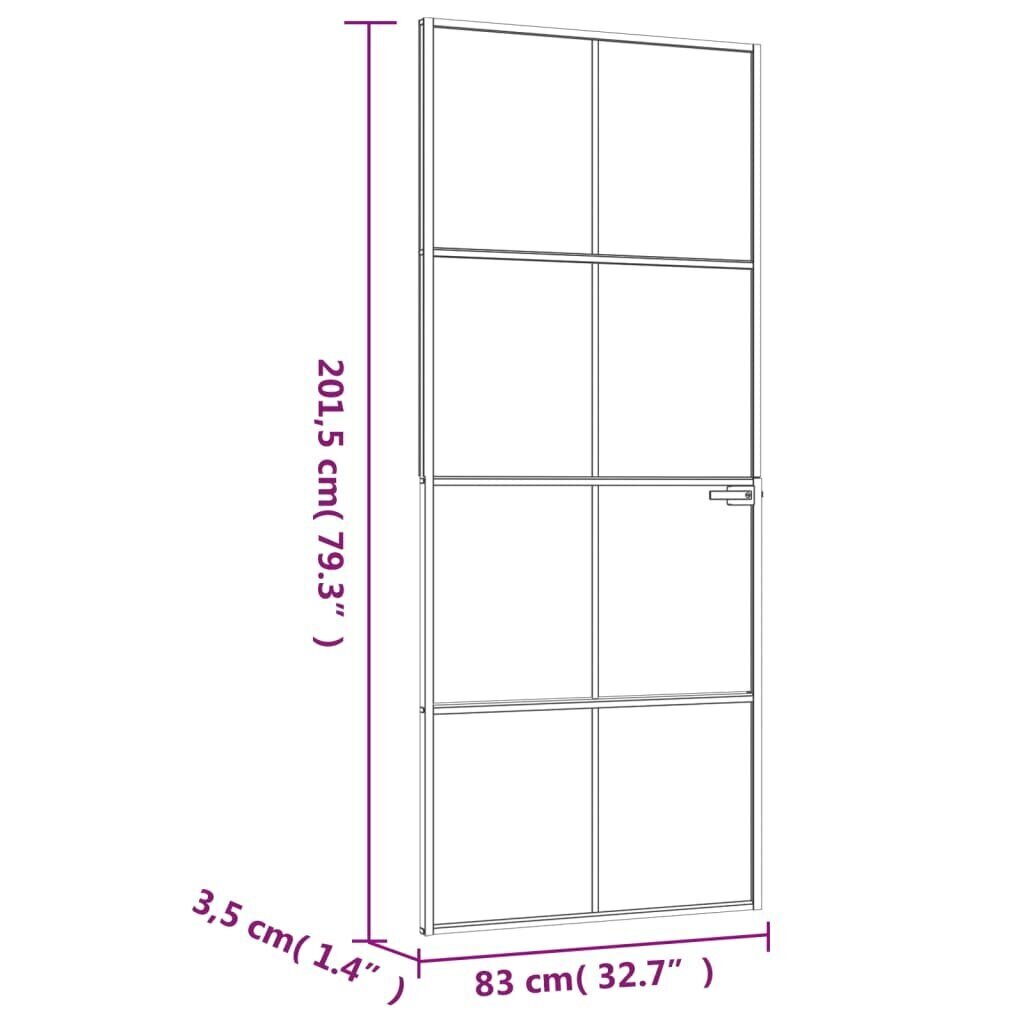 vidaXL siseuks, valge, 83x201,5 cm, karastatud klaas/alumiinium, õhuke цена и информация | Siseuksed | kaup24.ee