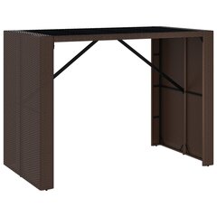 vidaXL baarilaud klaasplaadiga, pruun, 145x80x110 cm, polürotang цена и информация | Садовые столы и столики | kaup24.ee