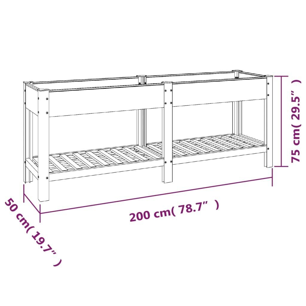 vidaXL aia taimelava riiuliga, hall, 200x50x75 cm, WPC hind ja info | Dekoratiivsed lillepotid | kaup24.ee