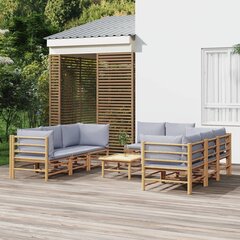 vidaXL 9-osaline aiamööblikomplekt helehallide patjadega, bambus цена и информация | Комплекты уличной мебели | kaup24.ee