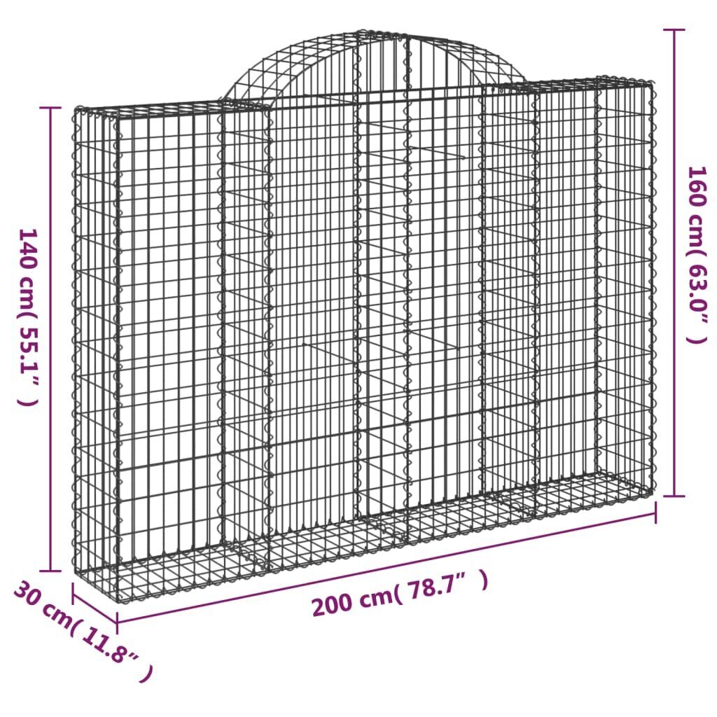 vidaXL kaarekujulised gabioonkorvid 6 tk, 200x30x140/160 cm, raud hind ja info | Aiad ja tarvikud | kaup24.ee