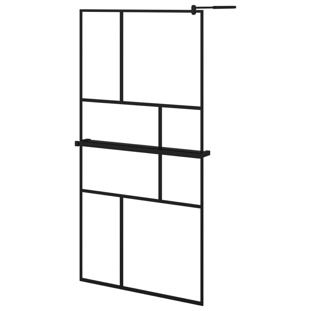 vidaXL dušinurga sein riiuliga, must, 100x195 cm, ESG-klaas/alumiinium цена и информация | Dušikabiinide uksed ja seinad | kaup24.ee