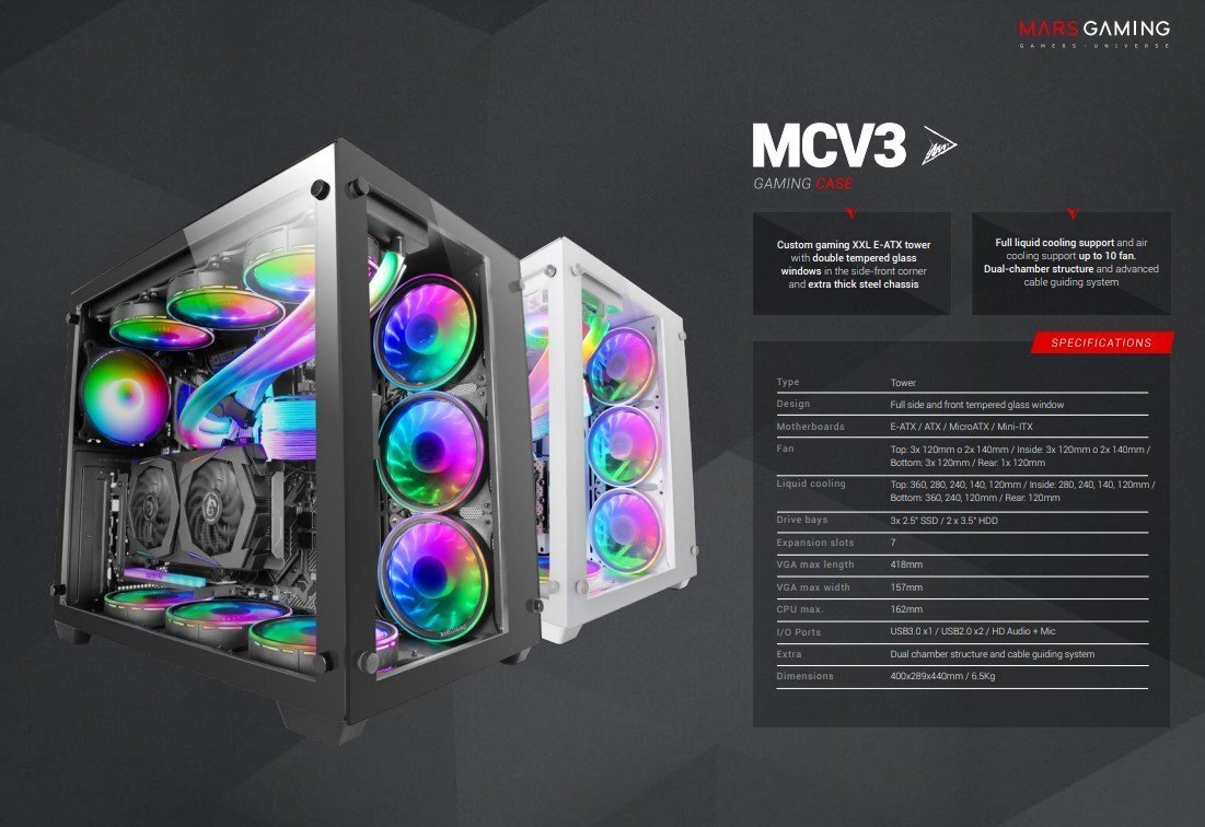 Caja ordenador mars gaming mcv3 premium xxl blanco e - atx 1 x usb 3.0 2 x  usb 2.0