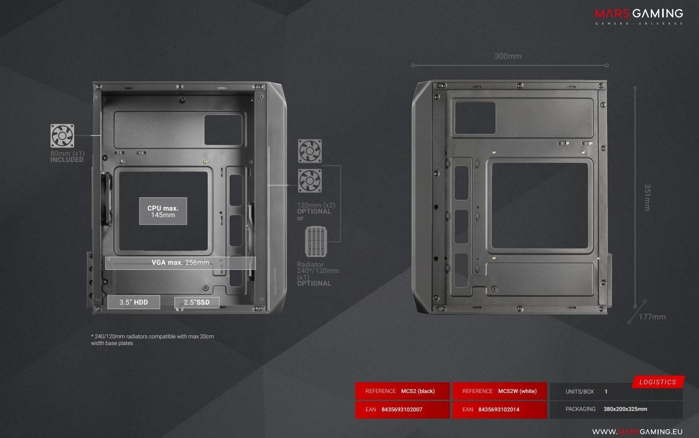 Korpus Mars Gaming MC-S2 PC Case mATX / FRGB / Window / Mesh hind ja info | Arvutikorpused | kaup24.ee