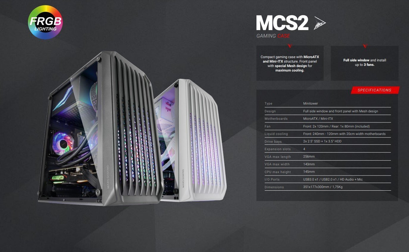 Korpus Mars Gaming MC-S2 PC Case mATX / FRGB / Window / Mesh hind ja info | Arvutikorpused | kaup24.ee