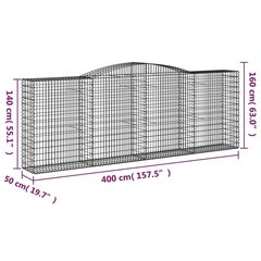 vidaXL kaarekujulised gabioonkorvid 2 tk, 400x50x140/160 cm, raud hind ja info | Aiad ja tarvikud | kaup24.ee