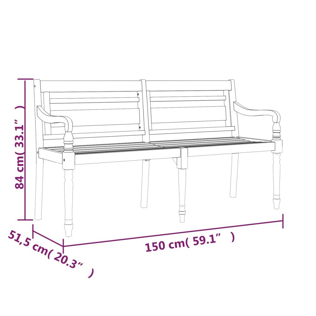 vidaXL Batavia pink rohelise padjaga, 150 cm, tiikpuu цена и информация | Aiapingid | kaup24.ee