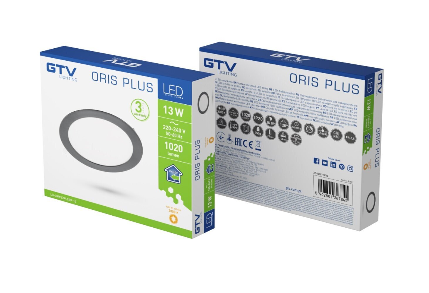 GTV LED lamp Oris Plus Ø168mm must, süvistatav 3000K, 1020lm LD-ORW13W-CBP-10 hind ja info | Süvistatavad ja LED valgustid | kaup24.ee