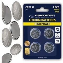 Литиевые батареи Esperanza CR2032, 4 шт. цена и информация | Батарейки | kaup24.ee