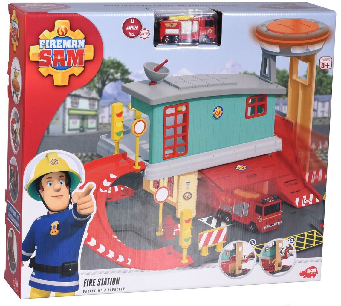Tuletõrjuja Sami tuletõrjejaam koos Die-Cast rööbasteega + Jupiter tuletõrjeauto цена и информация | Poiste mänguasjad | kaup24.ee