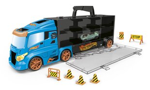 Hot Wheels Transporter Truck 14 autole + 1 auto ja liiklusmärgid цена и информация | Развивающий мелкую моторику - кинетический песок KeyCraft NV215 (80 г) детям от 3+ лет, бежевый | kaup24.ee
