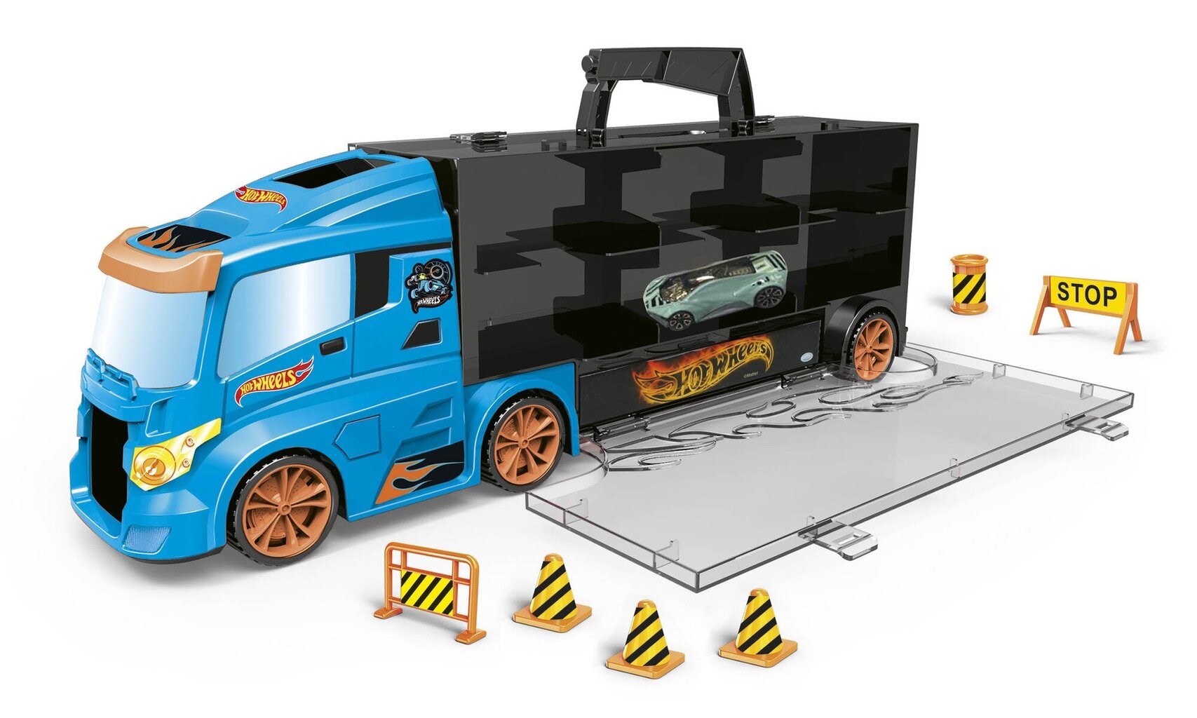 Hot Wheels Transporter Truck 14 autole + 1 auto ja liiklusmärgid цена и информация | Poiste mänguasjad | kaup24.ee