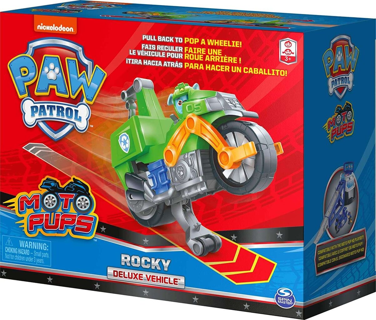 Paw Patrol Moto Pups Rocky figuur ja mootorratas deluxe Spin Master hind ja info | Poiste mänguasjad | kaup24.ee
