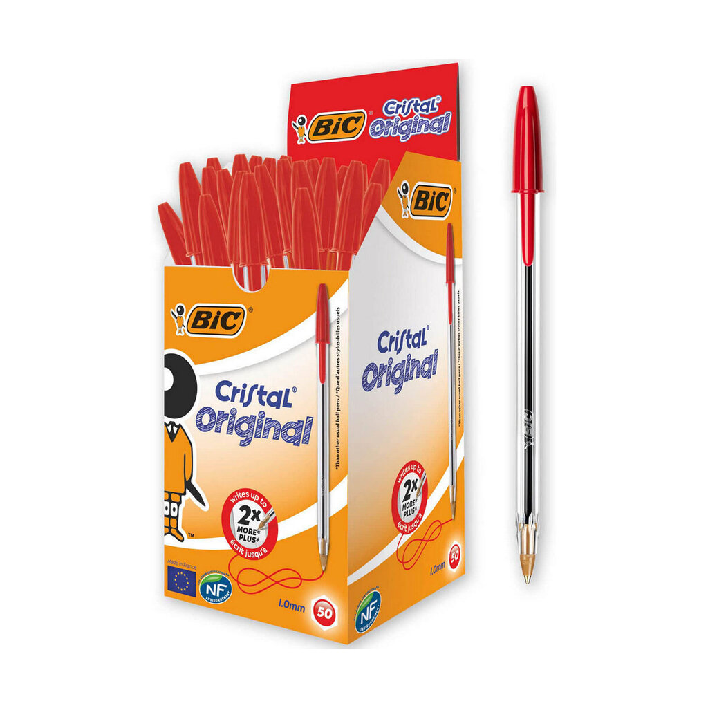 Sulepea Bic Cristal 50 Ühikut Punane PVC hind ja info | Kirjutusvahendid | kaup24.ee