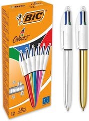 Комплект ручек Biros Bic Shine Silver, 12 шт цена и информация | Письменные принадлежности | kaup24.ee