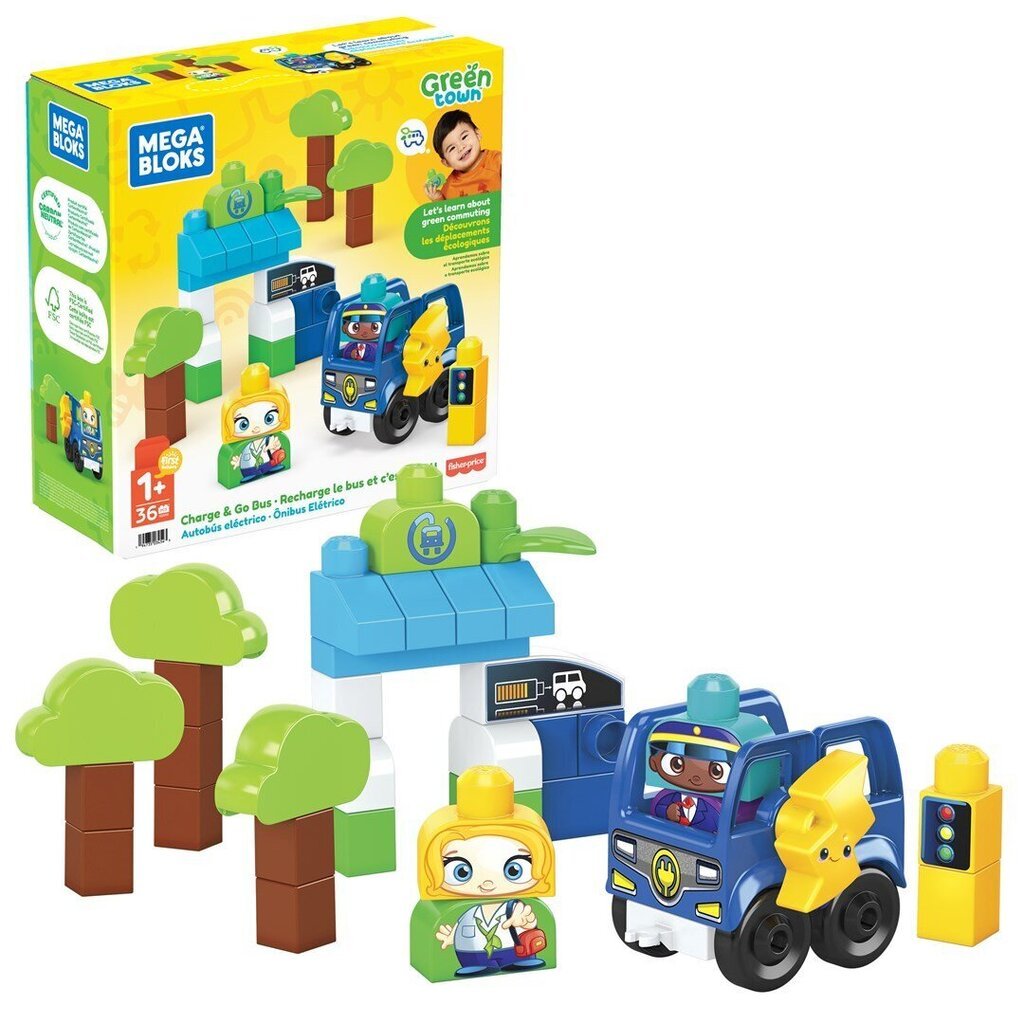 MEGA BLOKS HDX90 GREEN TOWN CHARGE &amp; GO BUS цена и информация | Imikute mänguasjad | kaup24.ee