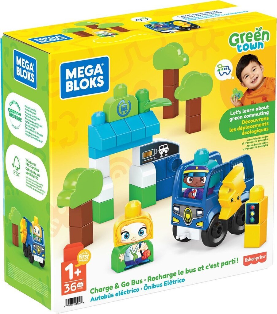 MEGA BLOKS HDX90 GREEN TOWN CHARGE &amp; GO BUS цена и информация | Imikute mänguasjad | kaup24.ee