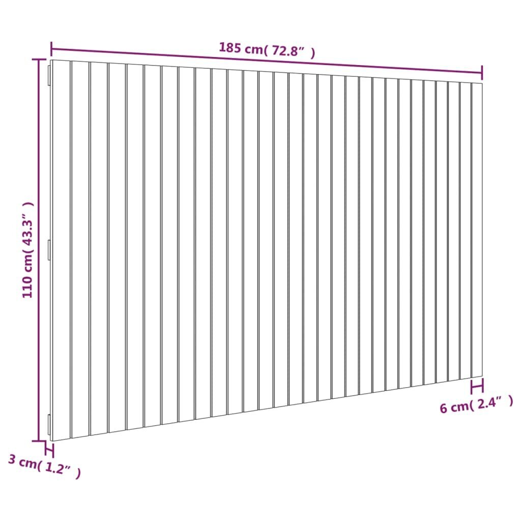 vidaXL seinale kinnitatav voodipeats, valge, 185x3x110 cm, männipuit hind ja info | Voodid | kaup24.ee