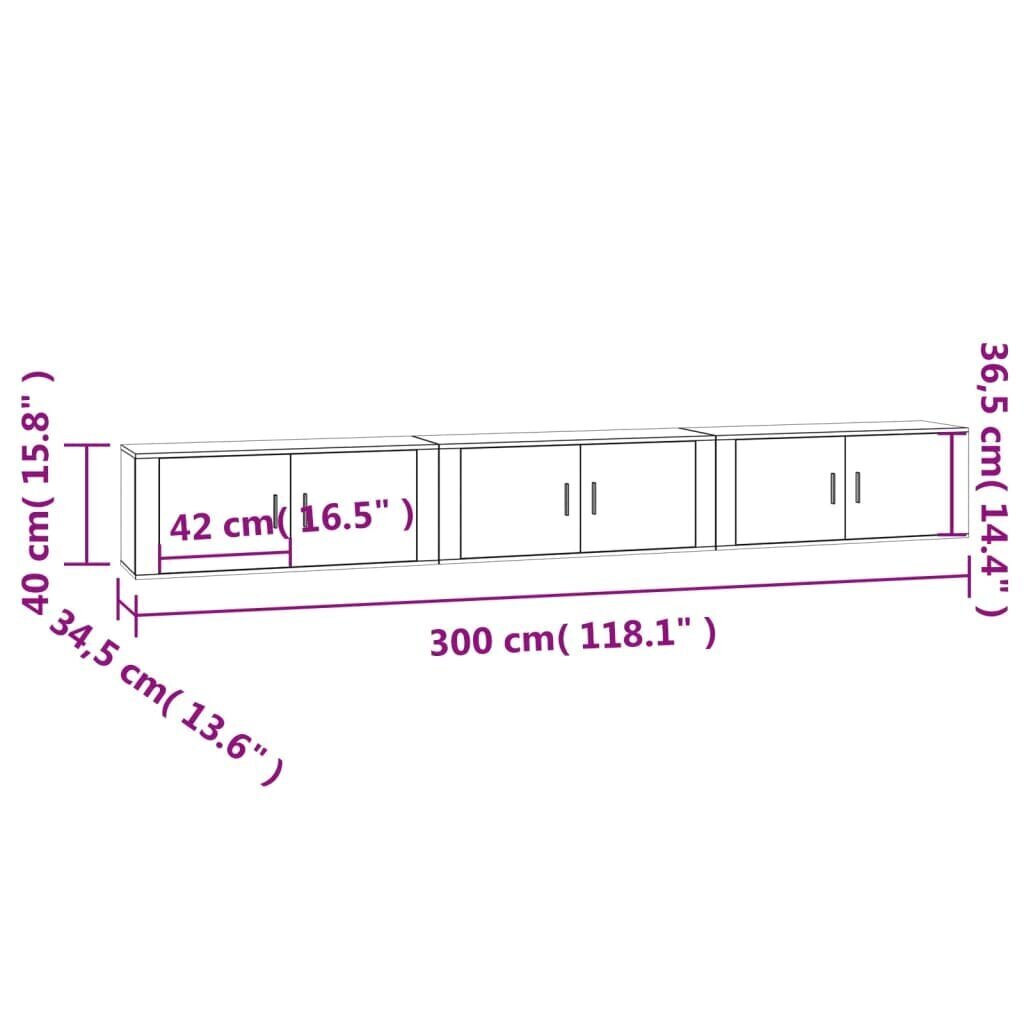 vidaXL seina telerikapid, 3 tk, suitsutatud tamm, 100 x 34,5 x 40 cm цена и информация | TV alused | kaup24.ee