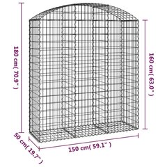 vidaXL kaarekujuline gabioonkorv, 150x50x160/180 cm, tsingitud raud hind ja info | Aiad ja tarvikud | kaup24.ee